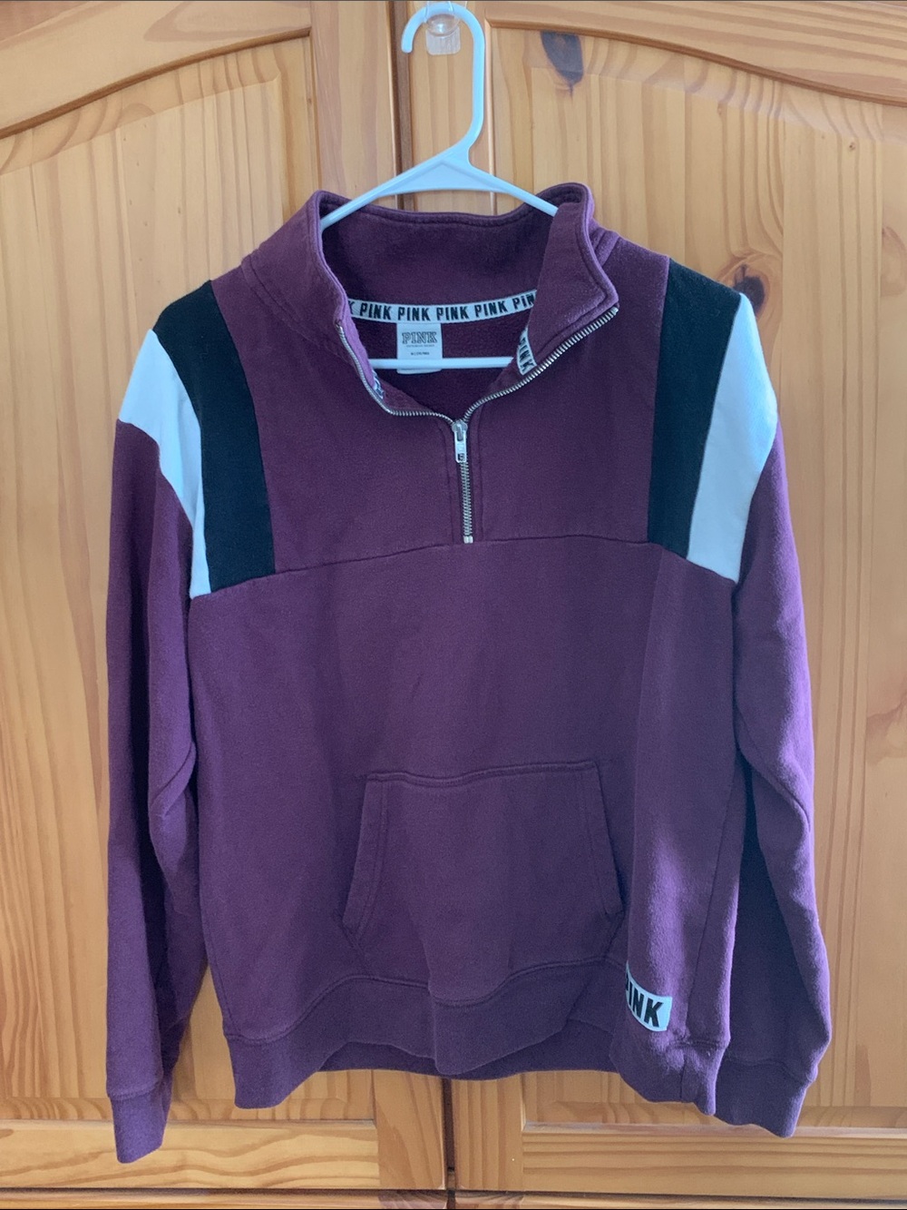 PINK Victoria's Secret Burgundy Half-Zip with Black & White Panels